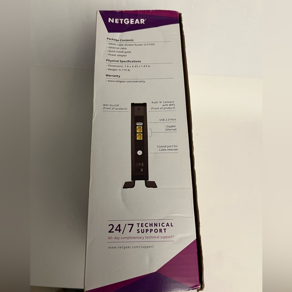 NETGEAR N600 WiFi DOCSIS 3.0 Cable Modem Router (C3700 - Picture 4 of 4